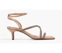 Bead-embellished suede sandals - Neutral