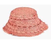 Crocheted faux raffia bucket hat - Orange