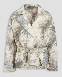 Gentryportofino Belted printed linen-blend jacket - White White