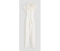 Silk-trimmed wool-twill jumpsuit - White