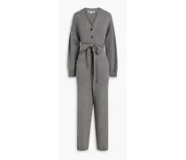 Belted merino wool and cotton-blend jumpsuit - Gray