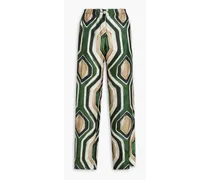 Etere printed silk-twill straight-leg pants - Green