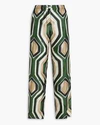 For Restless Sleepers Etere printed silk-twill straight-leg pants - Green Green