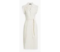 Pinstriped linen-blend canvas midi shirt dress - White