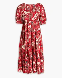 Ulla Johnson Nora gathered floral-print cotton-blend midi dress - Red Red