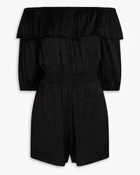 ba&sh Doria off-the-shoulder ruffled satin-jacquard playsuit - Black Black