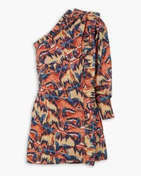 Chufy One-sleeve printed fil coupé cotton-blend voile mini dress - Orange Orange