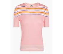 Striped ribbed-knit top - Pink