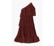 One-shoulder tiered charmeuse mini dress - Burgundy