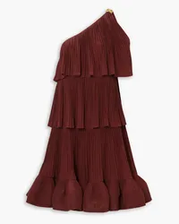 Lanvin One-shoulder tiered charmeuse mini dress - Burgundy Burgundy