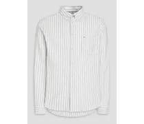 Embroidered striped cotton shirt - White