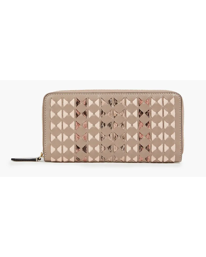 Mosiaco woven leather and snakeskin wallet - Neutral