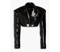 Cropped sequined mesh blazer - Black