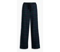 Ruffle-trimmed checked tweed wide-leg pants - Blue