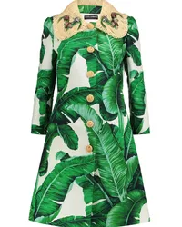 Dolce & Gabbana Raffia-trimmed printed cotton-blend brocade coat - Green Green