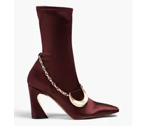 Chain-trimmed satin ankle boots - Burgundy