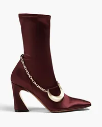 Zimmermann Chain-trimmed satin ankle boots - Burgundy Burgundy