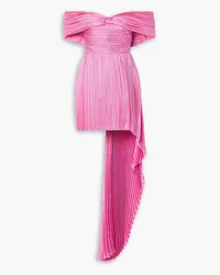 SEMSEM Off-the-shoulder asymmetric plissé silk-charmeuse mini dress - Pink Pink