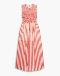 Loretta Caponi Gioia embroidered striped cotton-poplin maxi dress - Orange Orange