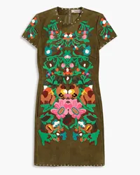 Valentino Garavani Floral-appliquéd suede mini dress - Green Green