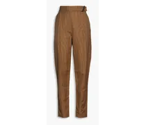 Bead-embellished striped wool-blend tapered pants - Brown