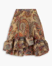 Etro Asymmetric paisley-print ruffled organza mini skirt - Brown Brown