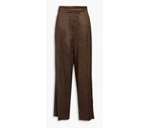 Pleated metallic wool-blend wide-leg pants - Metallic