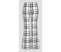 Checked cotton-blend tweed flared pants - White