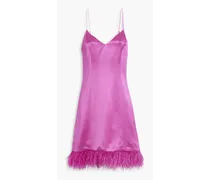 Roxanne feather-trimmed satin mini dress - Purple