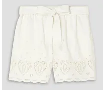 Belted broderie anglaise woven shorts - White