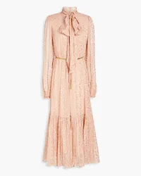 Zimmermann Billow pussy-bow metallic fil coupé crepon midi dress - Pink Pink