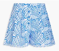 Gabrielle embellished broderie anglaise cotton-blend shorts - Blue