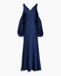 Halston Binnie cold-shoulder ruched satin gown - Blue Blue