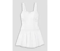 Biba crocheted lace-trimmed broderie anglaise cotton-blend mini dress - White
