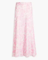 Ganni Floral-print stretch-silk satin maxi skirt - Pink Pink