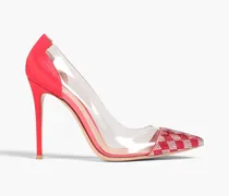 Plexi crystal-embellished PVC and satin pumps - Red