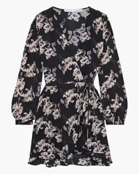 IRO Xena ruffle-trimmed floral-print crepe de chine mini wrap dress - Black Black