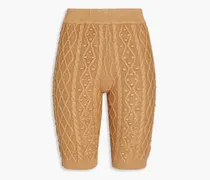 Musa pompom-trimmed cable-knit silk-blend shorts - Neutral