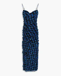 Diane von Furstenberg Lester ruched printed stretch-mesh midi dress - Blue Blue