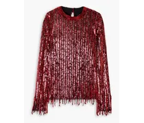 Marlene fringed velvet and sequined tulle blouse - Burgundy