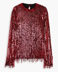 Etro Marlene fringed velvet and sequined tulle blouse - Burgundy Burgundy