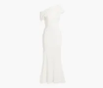 One-shoulder draped sequined tulle gown - White
