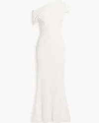 Badgley Mischka One-shoulder draped sequined tulle gown - White White