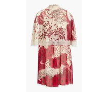 Lace-trimmed printed chiffon mini dress - Red
