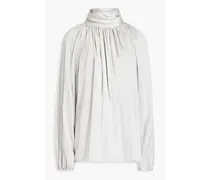 Tie-neck stretch-silk satin blouse - Metallic