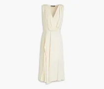 Wrap-effect belted cady midi dress - Neutral