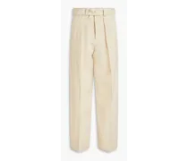 Belted pleated crepe pants - Neutral