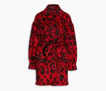 Manon belted leopard-print brushed wool-blend felt coat - Red