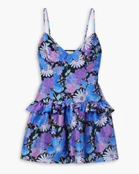 LoveShackFancy Fabienne ruffled floral-print taffeta mini dress - Purple Purple