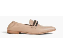 Bead-embellished leather loafers - Neutral